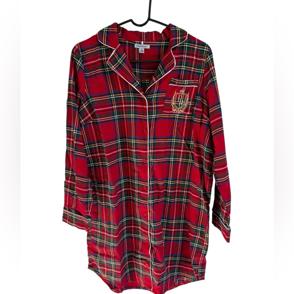 Posh Peanut Women’s Plaid Christmas Festive Night Dress Gown, Size Medium
